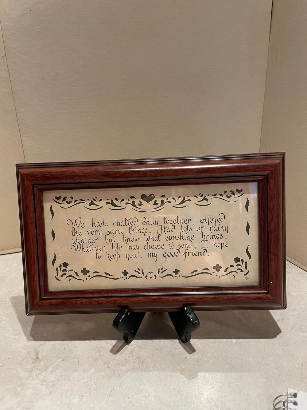 Vintage Poem w Scherenschnittr Scissor Cutting Art Design Friends signed 7x12”